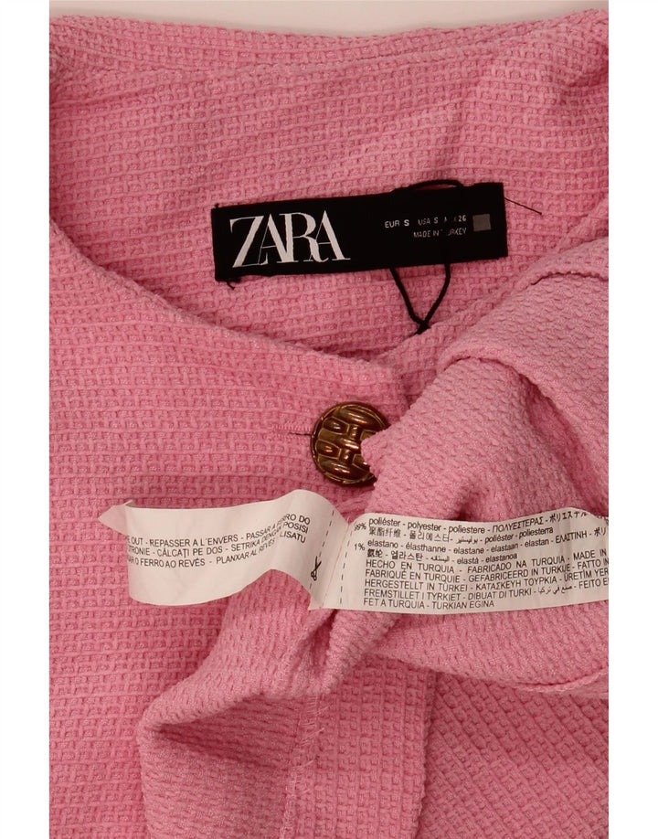 Zara ženski kratki kardigan pulover UK 10 mali ružičasti poliester