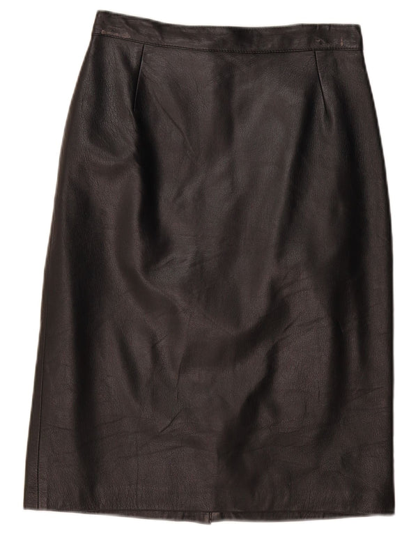 VINTAGE Womens Leather Skirt IT 44 Medium W28  Black Leather