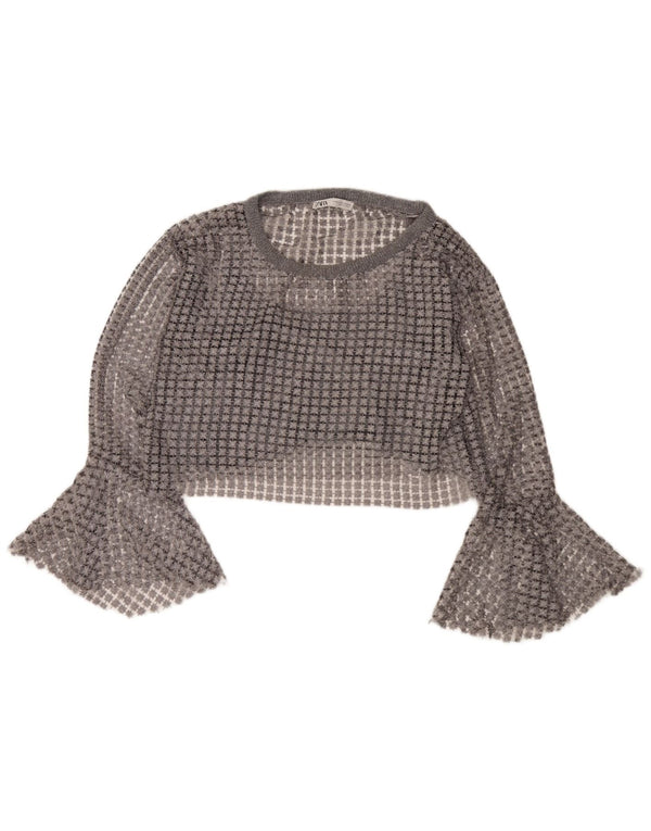 Prozirna ženska bluza Zara Crop UK 14 Srednje siva cvjetna