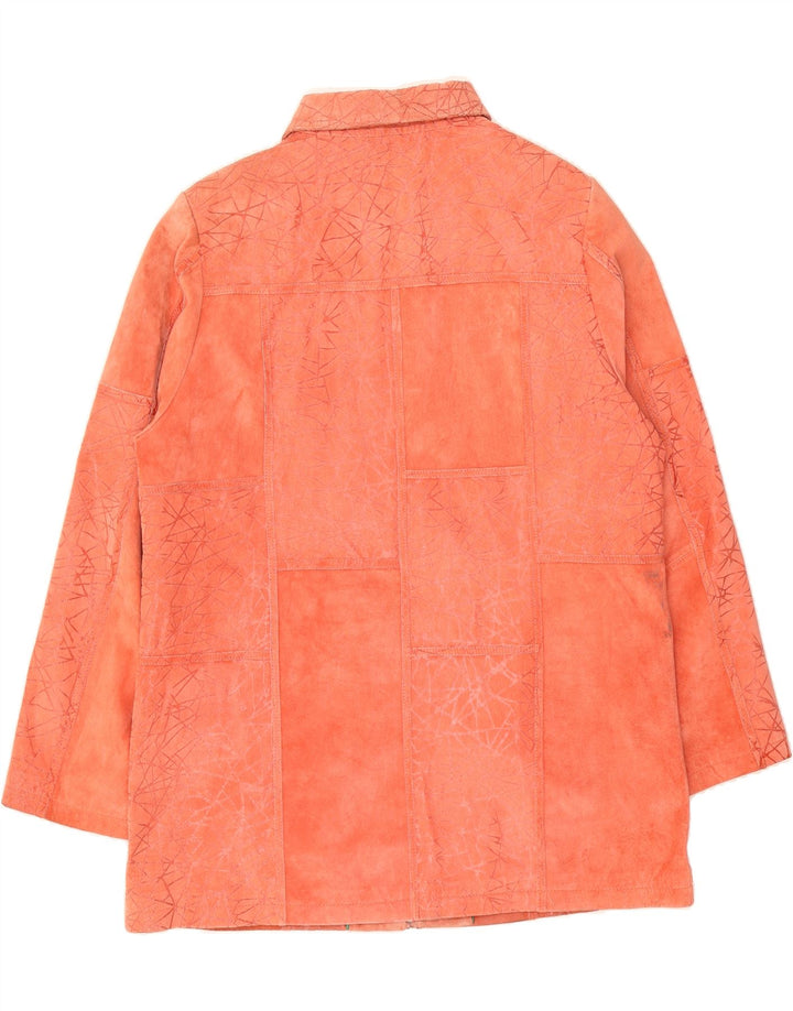 VINTAGE Womens Suede Coat EU 42 Large Orange Geometric Leather Vintage Vintage and Second-Hand Vintage from Messina Hembry 