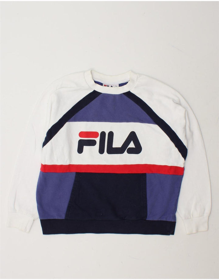 FILA Womens Graphic Sweatshirt Jumper UK 16 Large Multicoloured Vintage Fila and Second-Hand Fila from Messina Hembry 