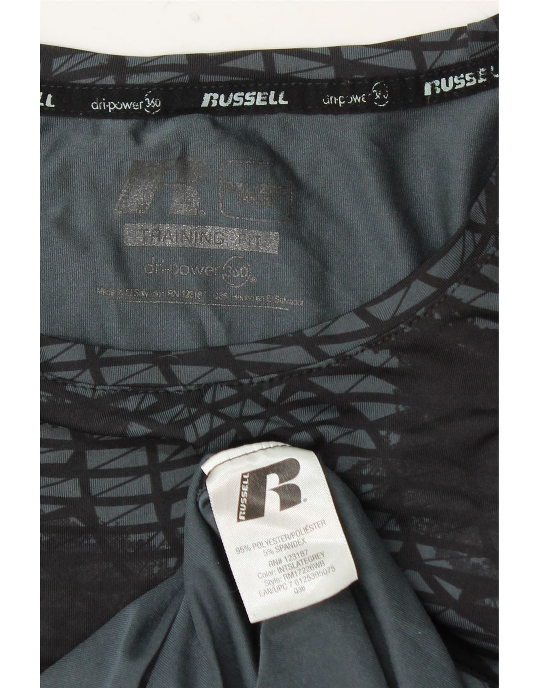 RUSSELL ATHLETIC Dri-Power majica kratkih rukava Top 2XL sivi geometrijski poliester