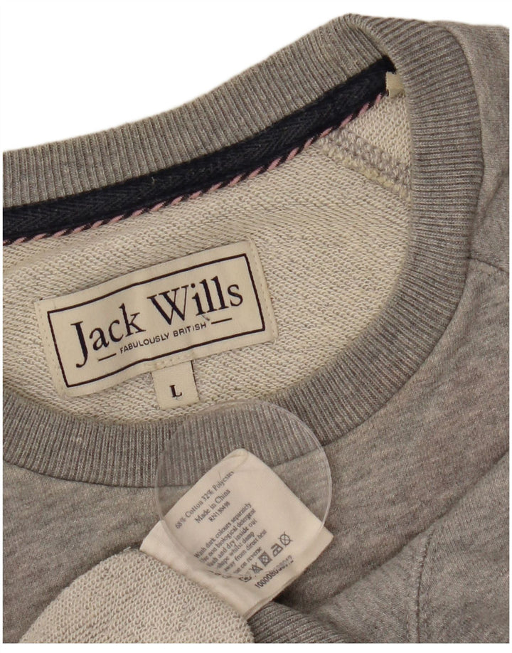 JACK WILLS Veliki, sivi pamuk, muški džemper s grafičkim motivima
