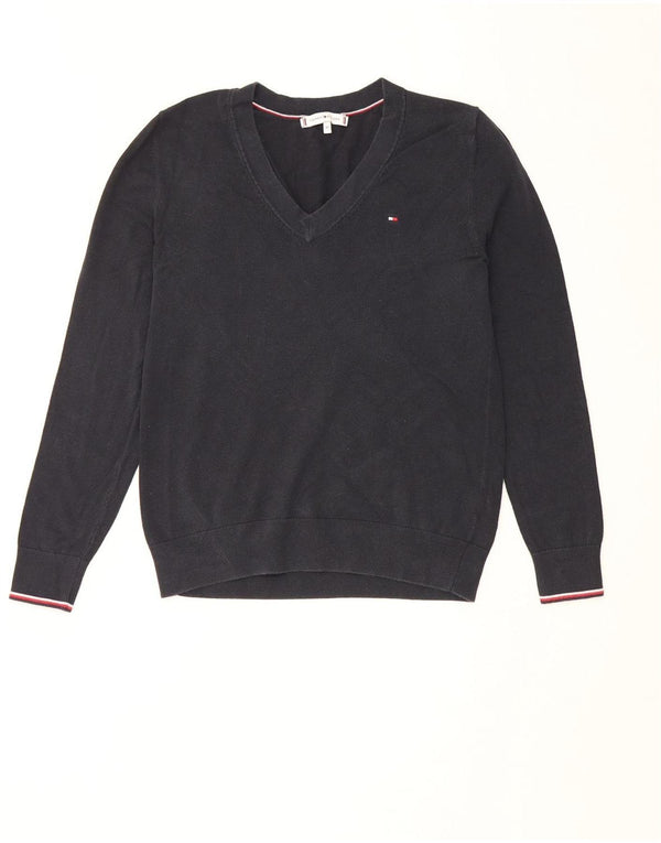 Tommy Hilfiger Womens V-Neck Jumper Sweater UK 6 XS Black Cotton