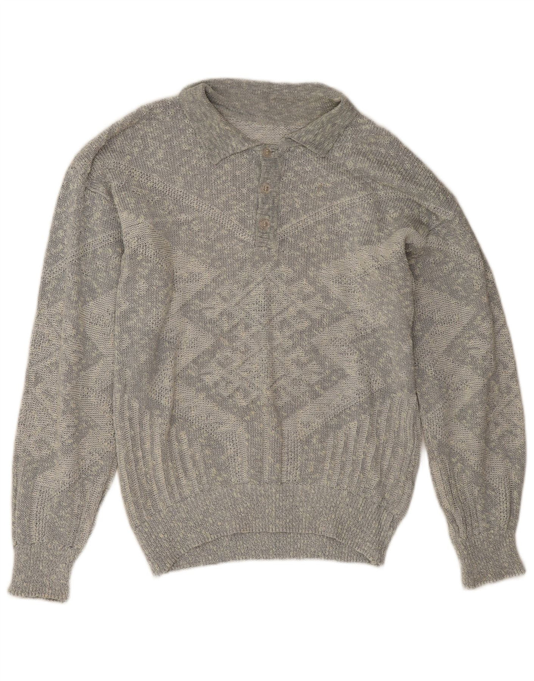 Vintage muški pulover s polo ovratnikom, veliki sivi geometrijski