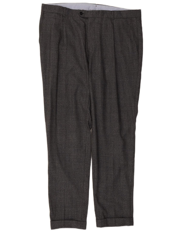 Massimo Dutti Mens Pegged Suit Trousers EU 48 XL W38 L32 Grey Check Cotton