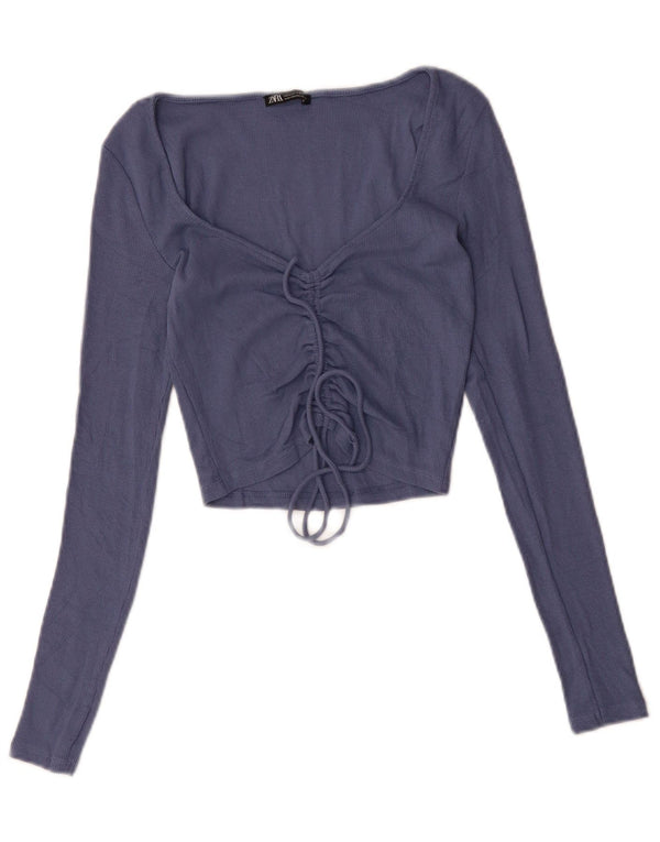 ZARA ženski kratki rukav dugih rukava UK 12 srednje plavi pamuk