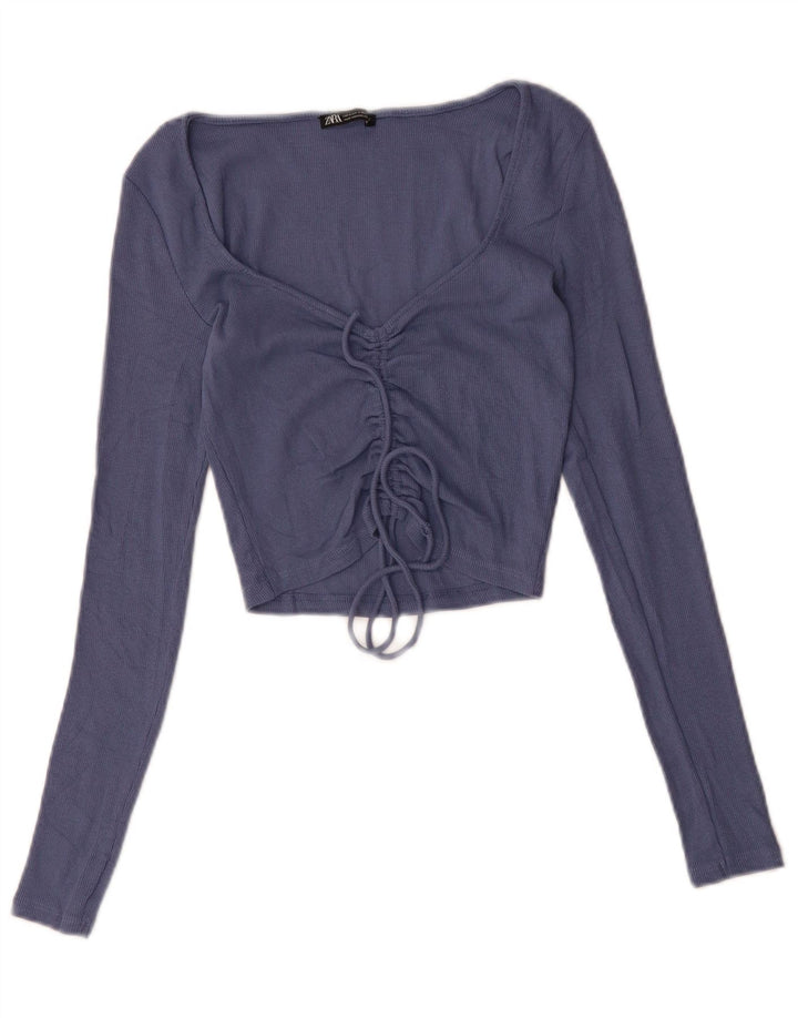 ZARA ženski kratki rukav dugih rukava UK 12 srednje plavi pamuk