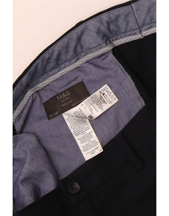 Marks & Spencer muške obične chino hlače W34 L29 tamnoplavi poliester