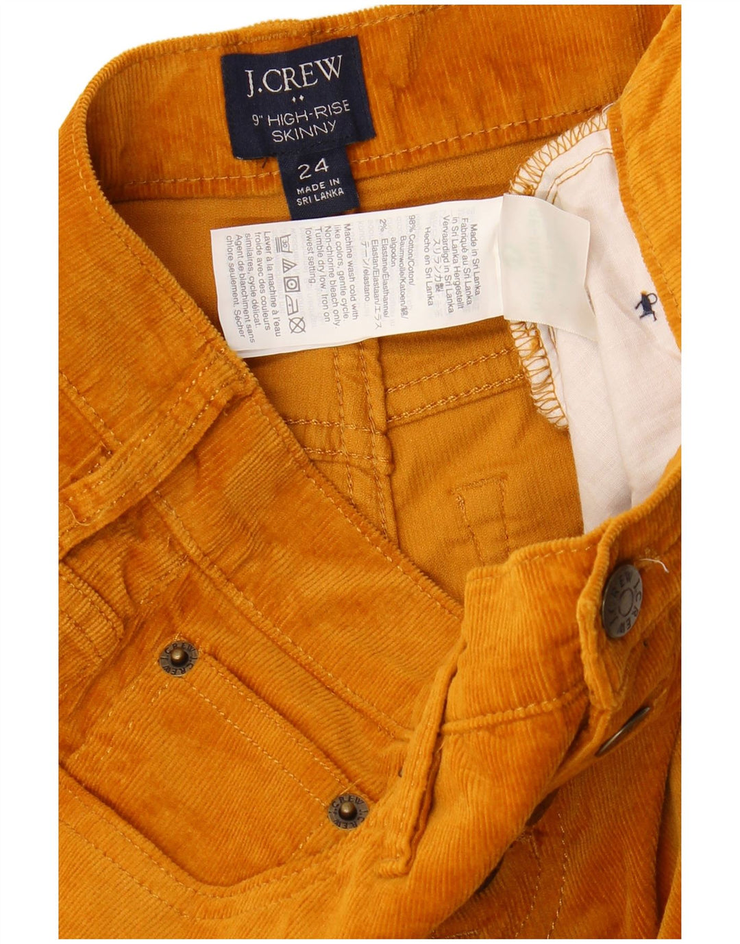 J. CREW Ženske uske hlače od samta visokog struka W24 L28 Smeđi pamuk