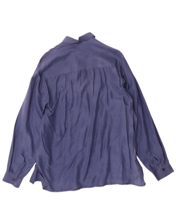 Vintage ženska košulja bluza UK 16 velika tamnoplava svila