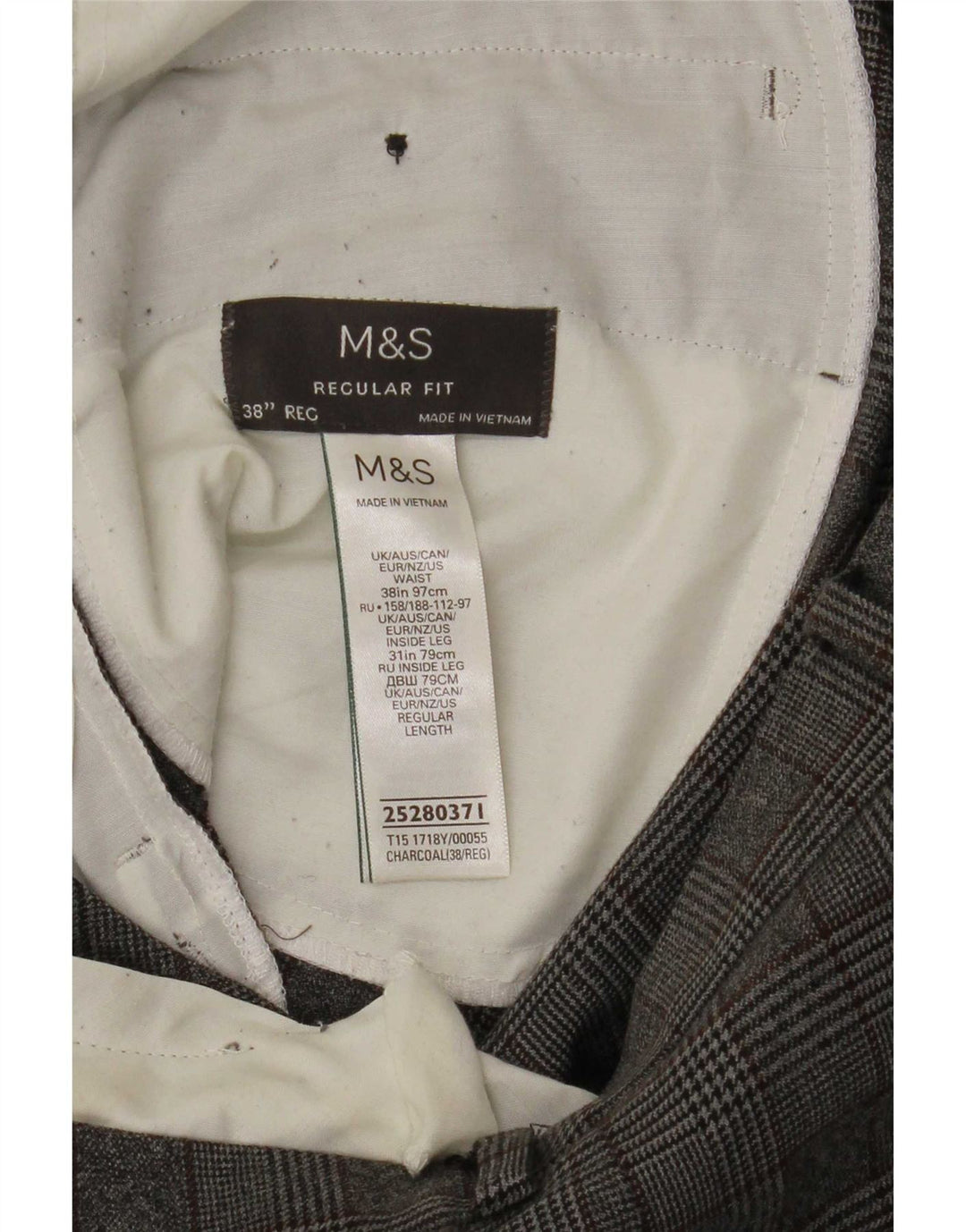 Marks & Spencer muške hlače standardnog kroja W38 L31 sivi karirani poliester