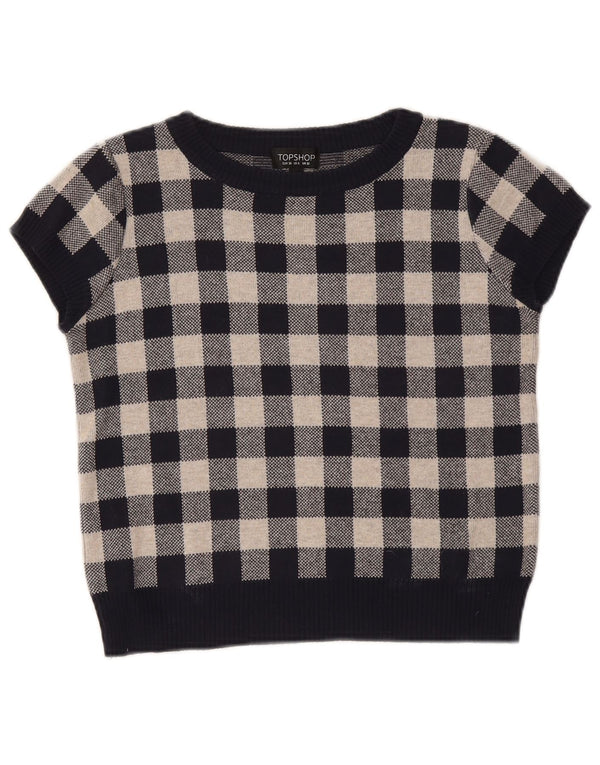Topshop ženski pulover s kratkim izrezom UK 10 Mali tamnoplavi gingham
