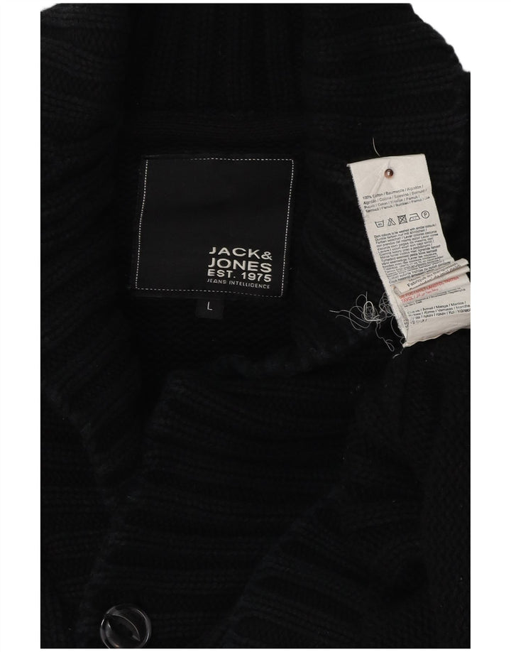 JACK & JONES Muški kardigan pulover Veliki crni pamuk