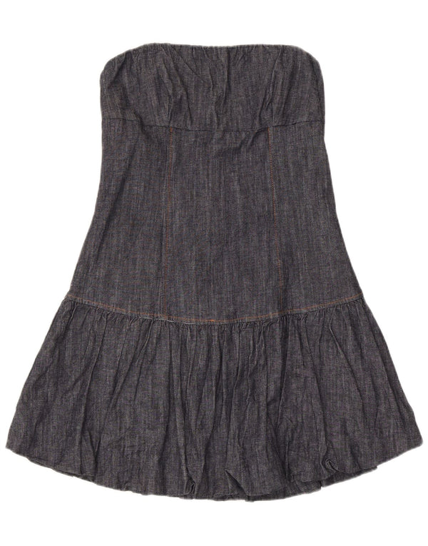Vintage ženska traper mini haljina bez naramenica UK 14 Veliki tamnoplavi pamuk