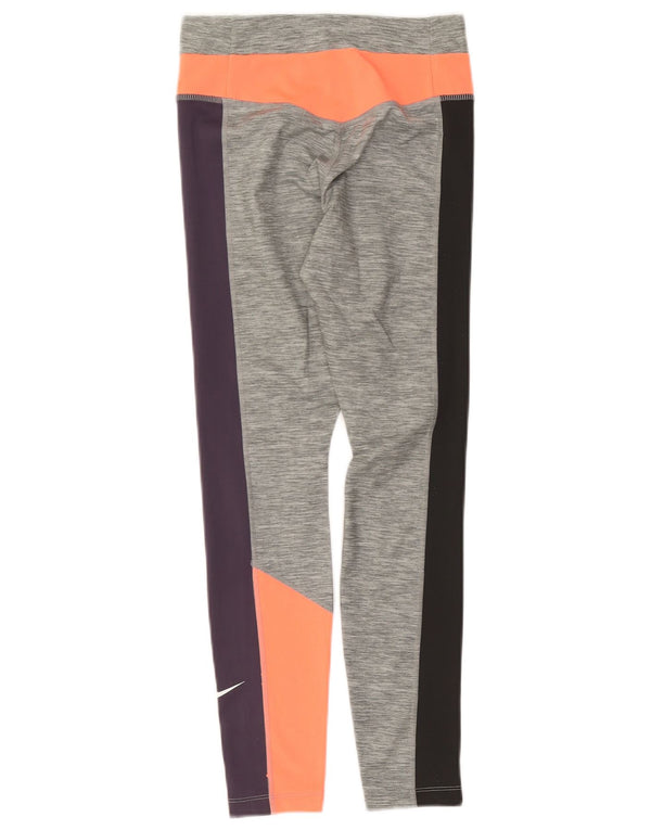 Nike Ženske Dri Fit Leggings UK 10 Small Gray Colourblock Poliester