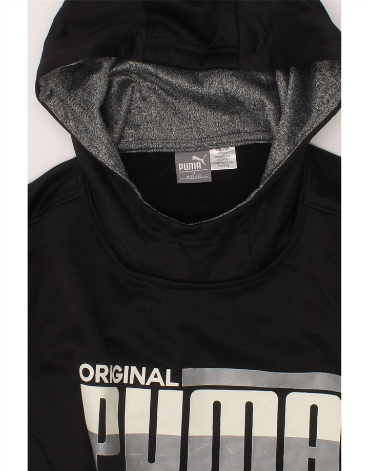 PUMA Boys Graphic Hoodie Jumper 10-11 Years Medium Black Vintage Puma and Second-Hand Puma from Messina Hembry 