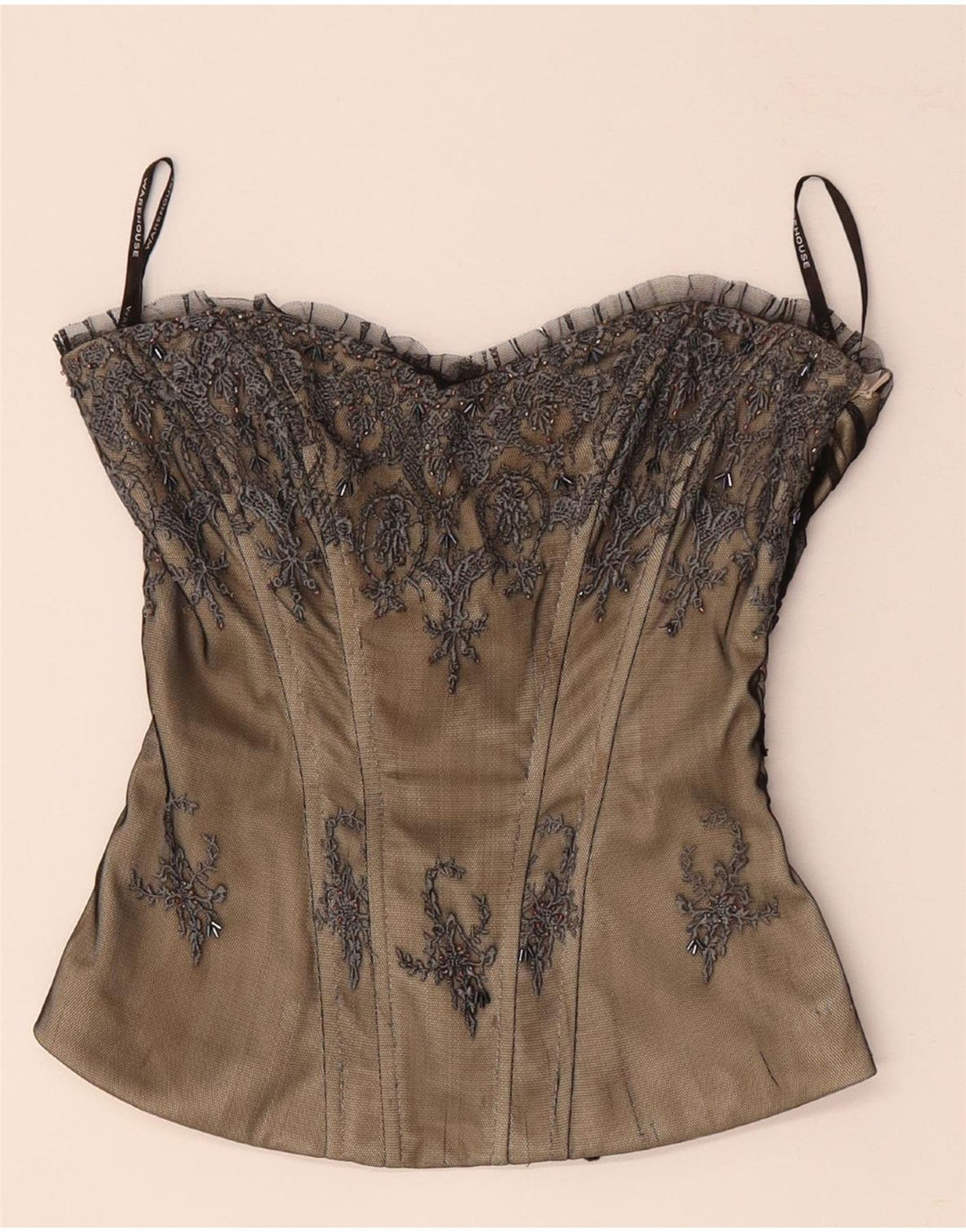 WAREHOUSE Ženski gornji dio korzeta s otvorenim ramenima UK 8 Mali bež cvjetni poliester