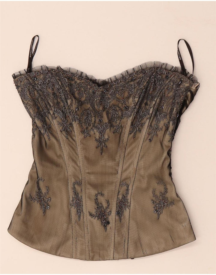 WAREHOUSE Ženski gornji dio korzeta s otvorenim ramenima UK 8 Mali bež cvjetni poliester