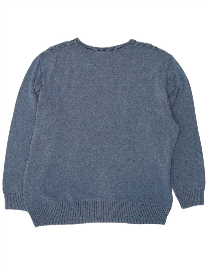 VINTAGE muški džemper s V-izrezom UK 44 XL plavi geometrijski pamuk