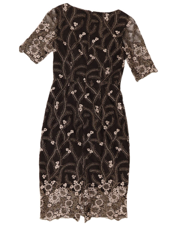 Monsoon ženska haljina s plaštom od čipke UK 8 Mala crna najlonska cvjetna tkanina