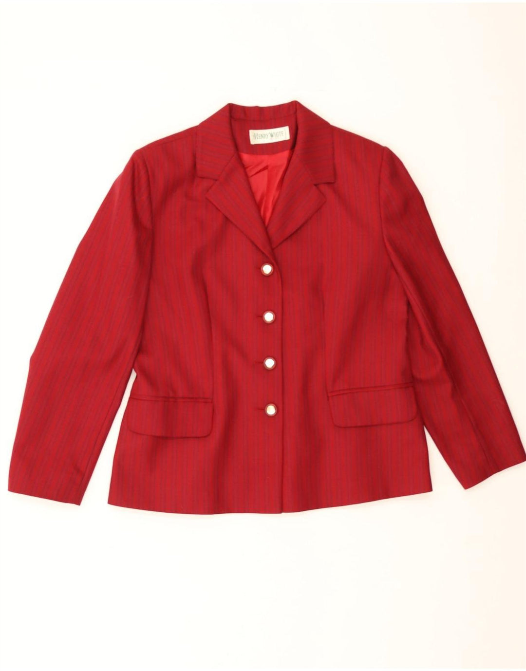 HENRY WHITE Womens 4 Button Blazer Jacket UK 12 Medium  Red Striped Wool Vintage Henry White and Second-Hand Henry White from Messina Hembry 