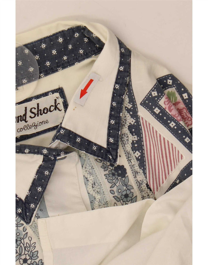 Vintage ženska prevelika košulja bluza UK 14 Srednje bijeli geometrijski pamuk