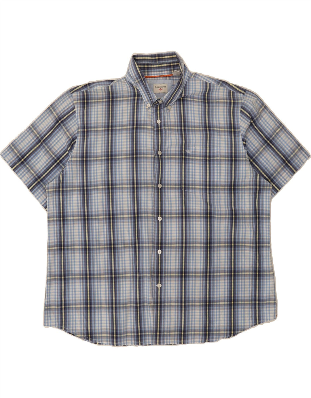 DOCKERS Mens Short Sleeve Shirt 2XL Blue Check Cotton Vintage Dockers and Second-Hand Dockers from Messina Hembry 