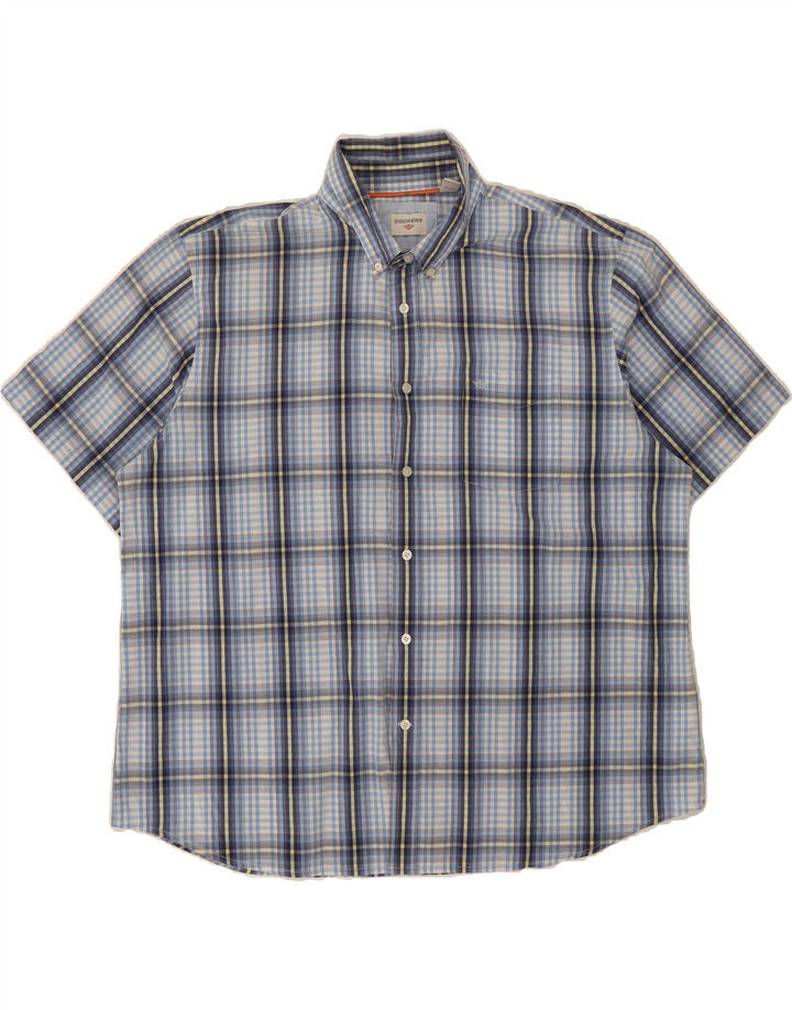DOCKERS Mens Short Sleeve Shirt 2XL Blue Check Cotton Vintage Dockers and Second-Hand Dockers from Messina Hembry 
