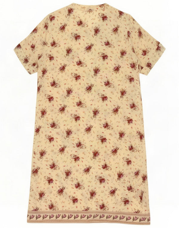 Vintage Womens Short Sleeves Shirt Dress UK 16 Large Beige Floral
