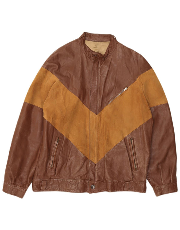 Vintage Mens Leather Jacket IT 52 XL Brown Colourblock