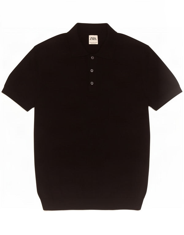 Zara muški pulover kratkih rukava s polo izrezom srednje crne viskoze
