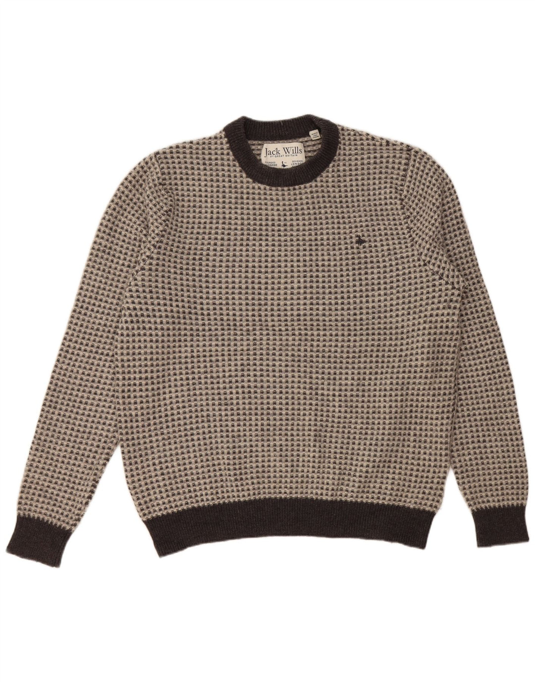 JACK WILLS Ženski džemper s okruglim izrezom UK 20 2XL sivi karirani vuneni