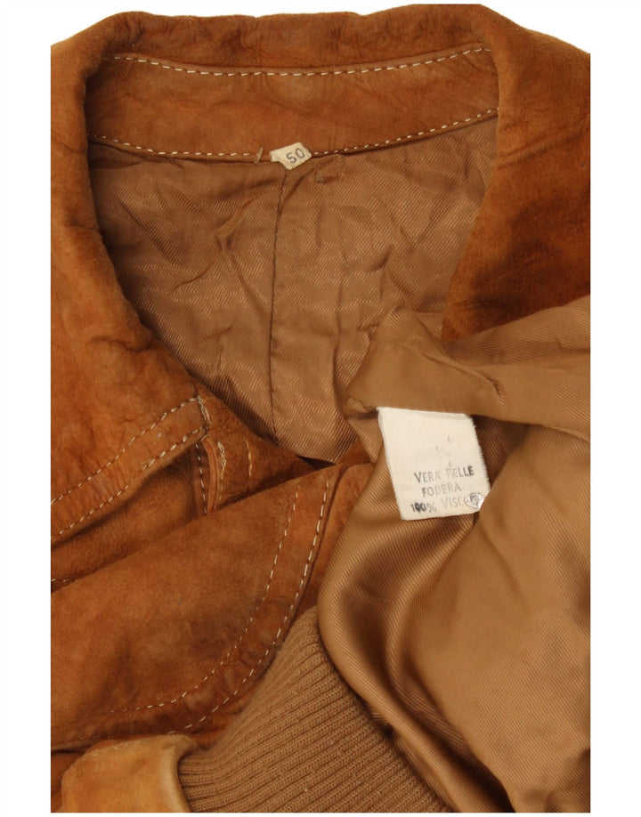 Vintage ženska bomber jakna od brušene kože IT 50 velika smeđa koža