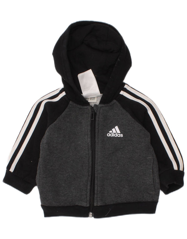 Adidas pulover s kapuljačom s patentnim zatvaračem za dječake, 0-3 mjeseca, sivi pamuk u boji