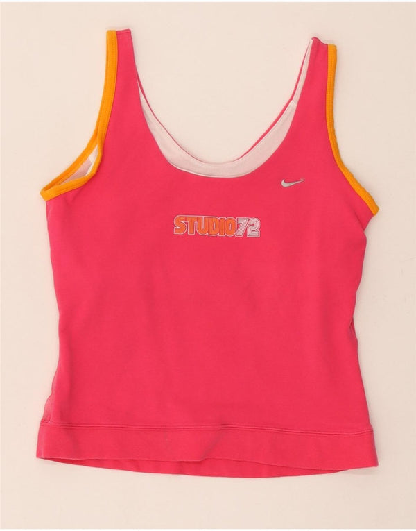 Nike Ženska Dri Fit Crop Graphic Vest Top UK 10/12 Medium Pink Cotton