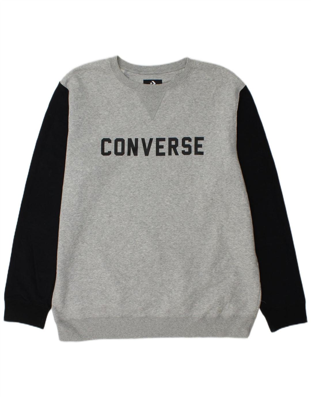 CONVERSE muški džemper s grafičkim motivima XL sivi pamuk u blokovima boja