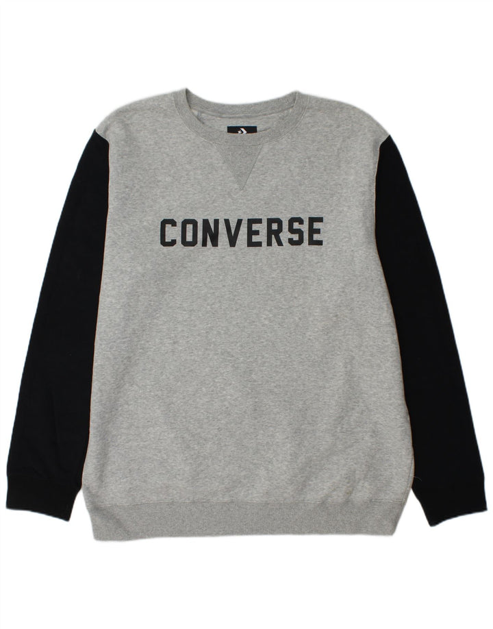 CONVERSE muški džemper s grafičkim motivima XL sivi pamuk u blokovima boja