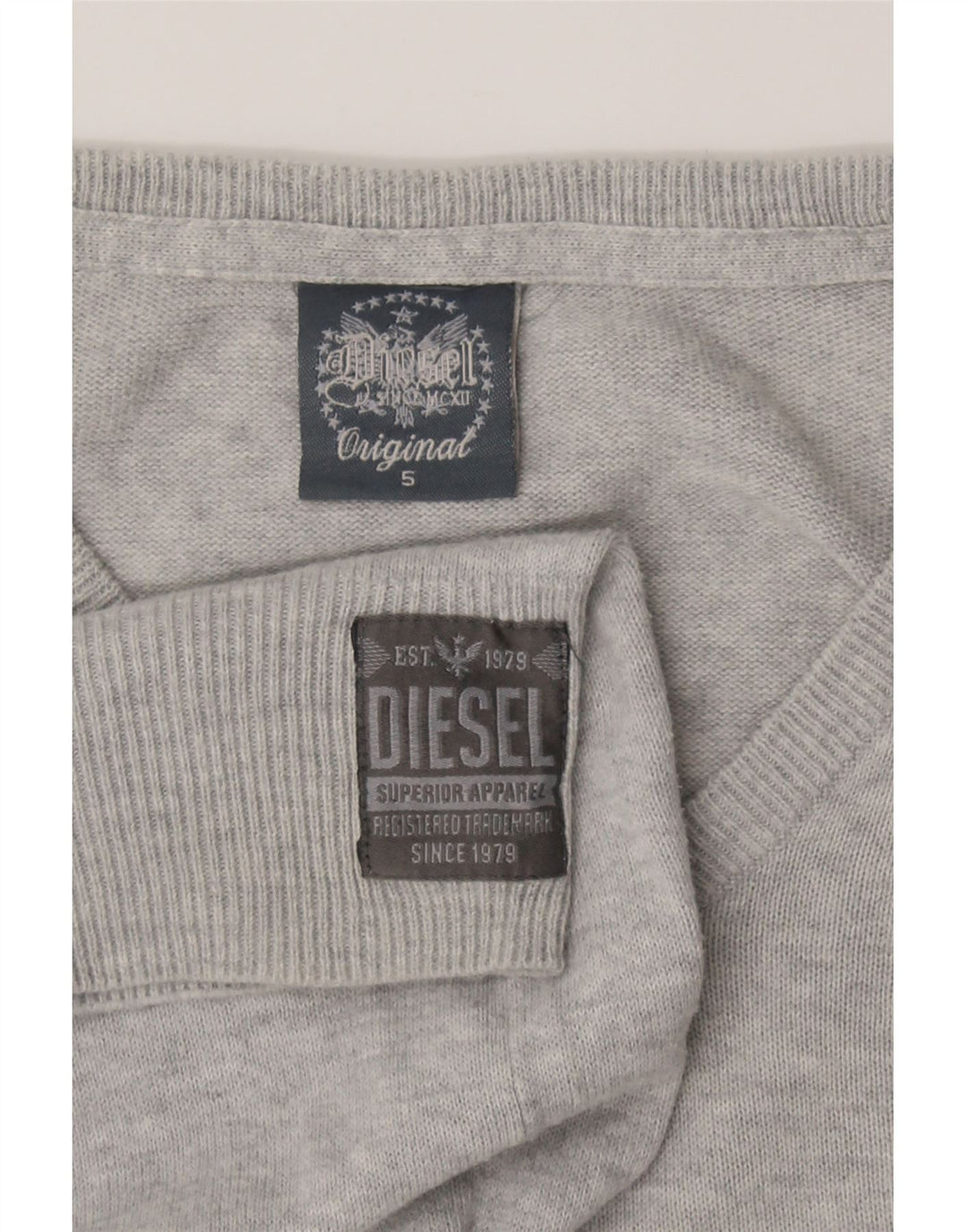DIESEL Mens V-Neck Jumper Sweater Small Grey Cotton Vintage Diesel and Second-Hand Diesel from Messina Hembry 