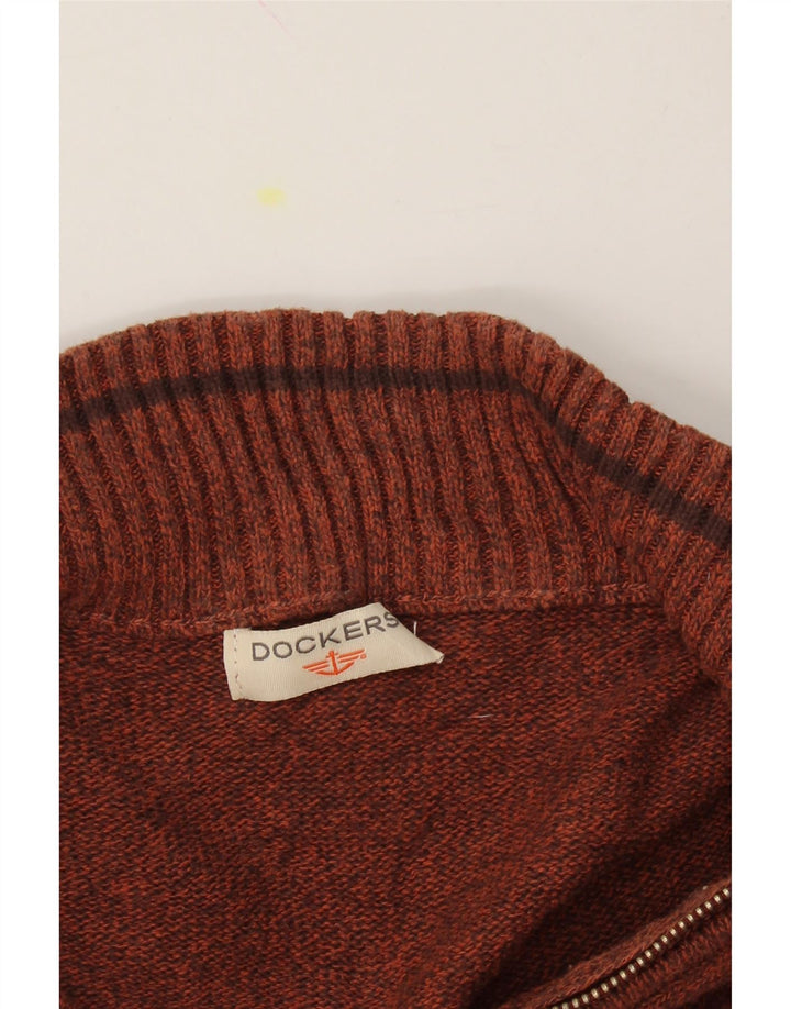 DOCKERS Mens Zip Neck Jumper Sweater Large Brown Vintage Dockers and Second-Hand Dockers from Messina Hembry 