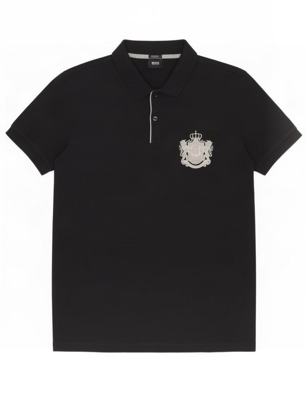 Velika crna pamučna polo majica Hugo Boss Regular Fit