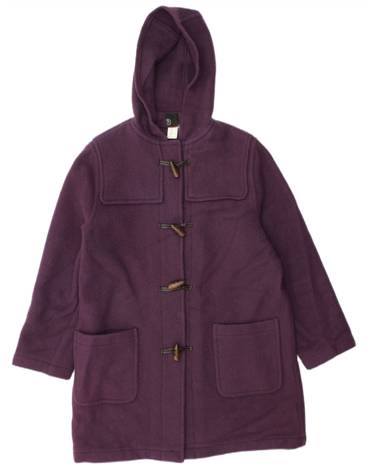 Vintage ženski duffle kaput s kapuljačom UK 14 velika ljubičasta vuna