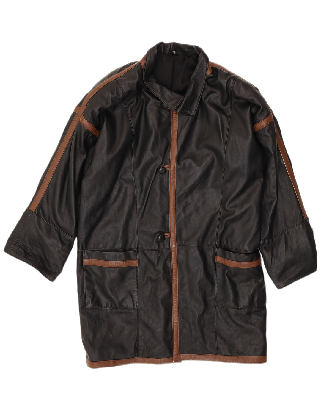 VINTAGE muški kožni kaput UK 40 Veliki crni blok boja