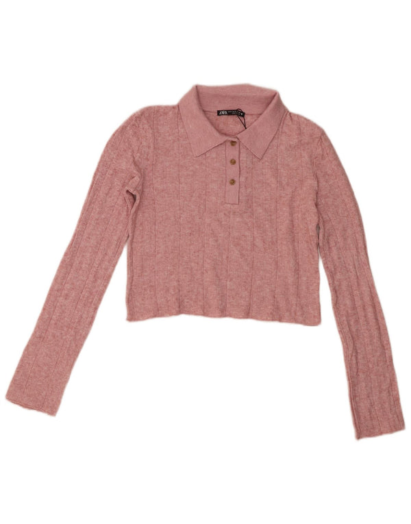 Zara ženska skraćena polo majica dugih rukava UK 10 Mala ružičasta viskoza