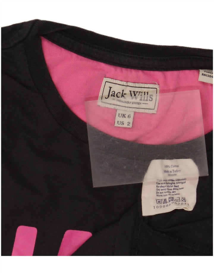 JACK WILLS Ženska grafička majica kratkih rukava UK 6 XS tamnoplavi pamuk