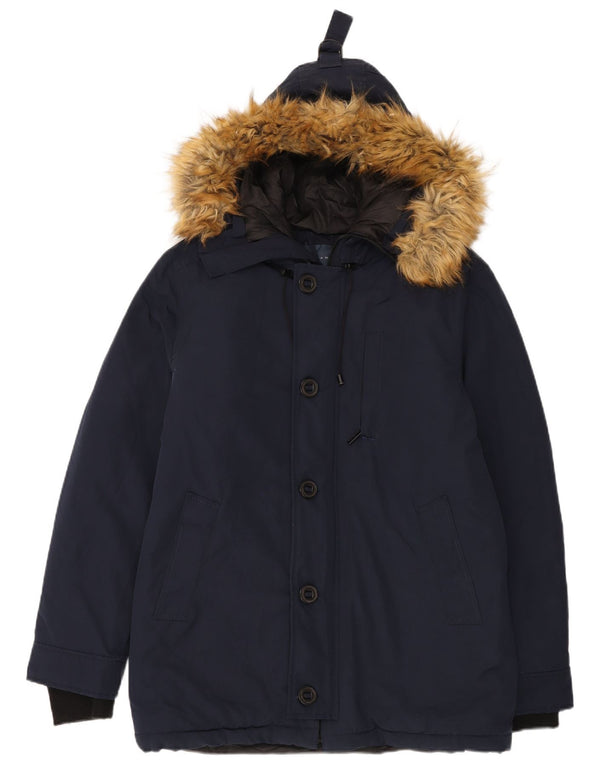 ZARA muška parka jakna s kapuljačom UK 40 veliki tamnoplavi poliester