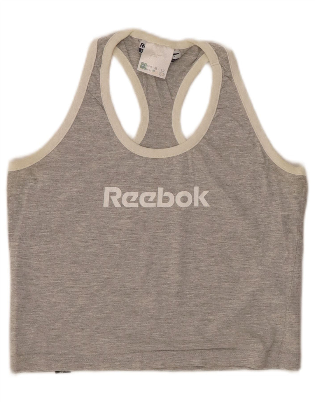 REEBOK Ženski kratki grafički prsluk UK 12 Srednje sivi flekasti pamuk