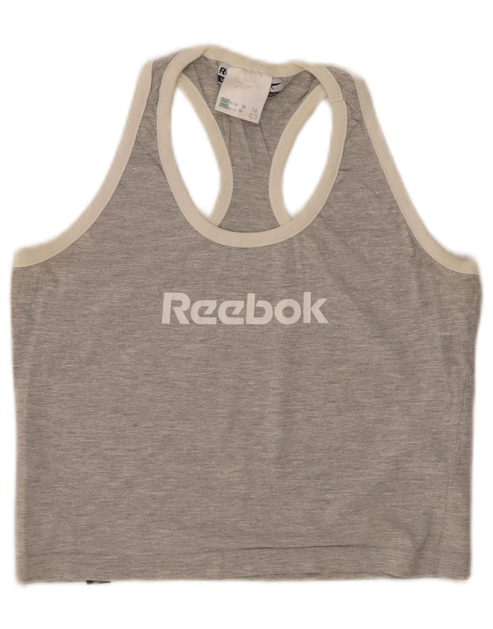 REEBOK Ženski kratki grafički prsluk UK 12 Srednje sivi flekasti pamuk