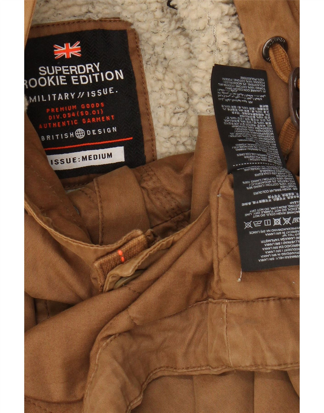 SUPERDRY muška šerpa parka jakna s kapuljačom UK 38 srednje bež pamuk