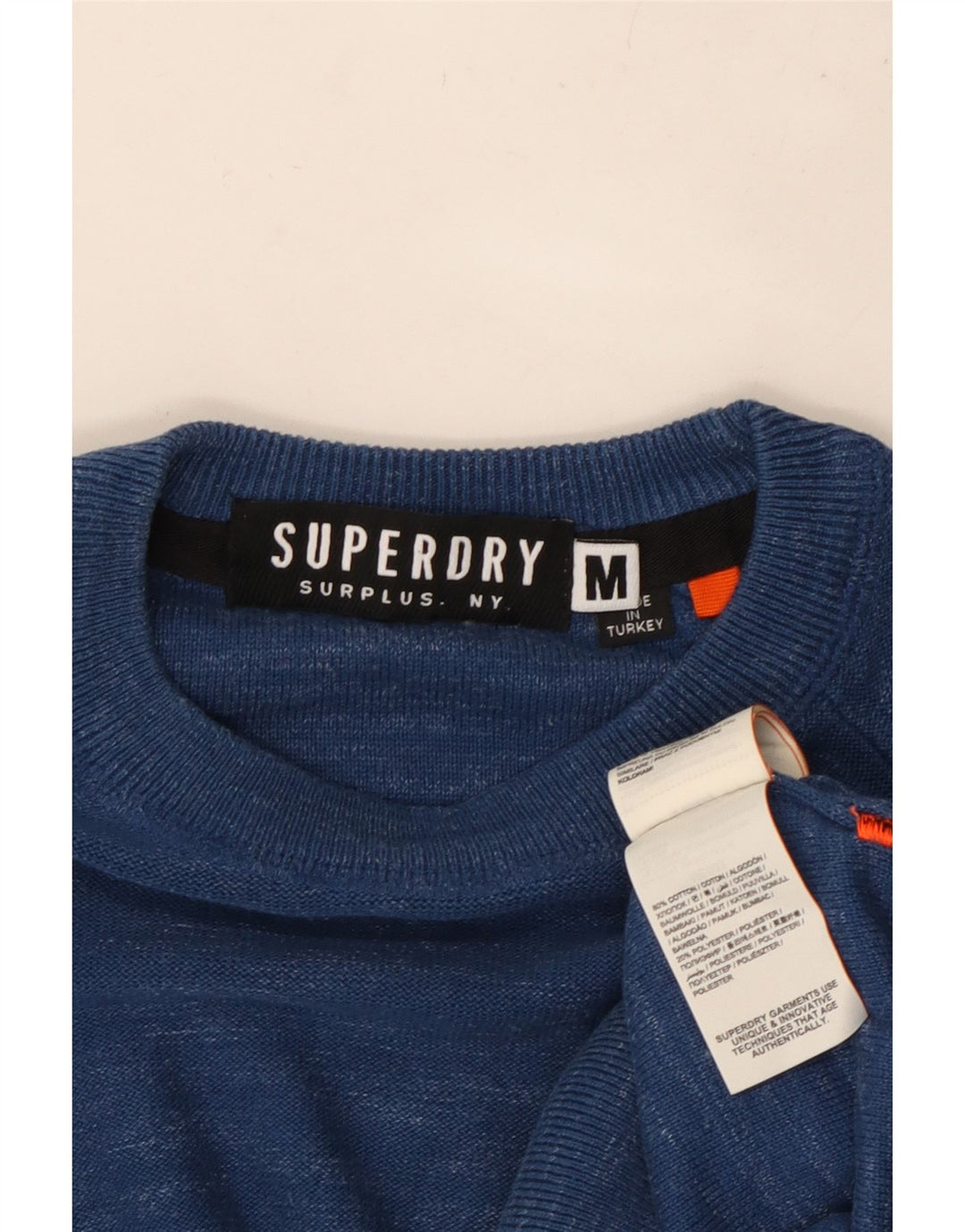 SUPERDRY muški džemper s okruglim izrezom, srednje plavi flekasti pamuk